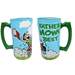 Top Shelf "Father Mows Best" Hand Painted Large‎ Glass Stein Beer Mug
